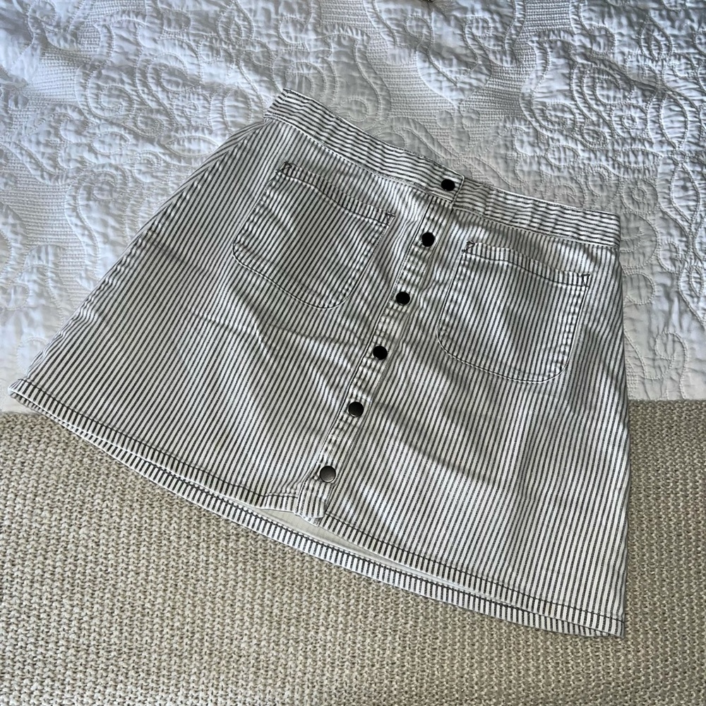 Kimchi Blue Navy Pinstripe Button Down Skirt